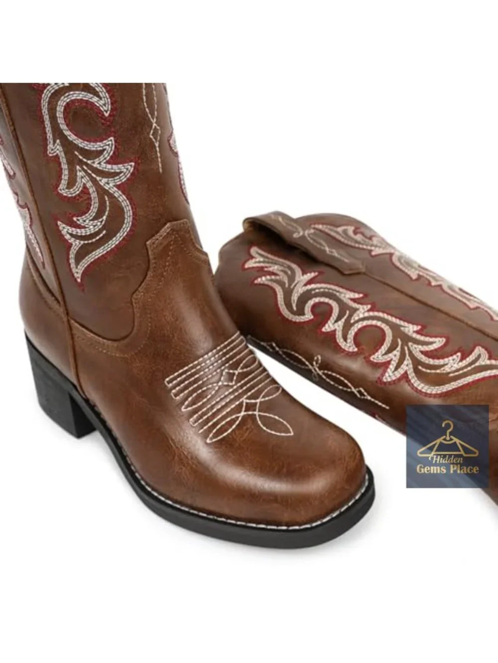 Women's Cowboy Boots Square Toe Mid Calf Western Embroidered Cowgirl Riding